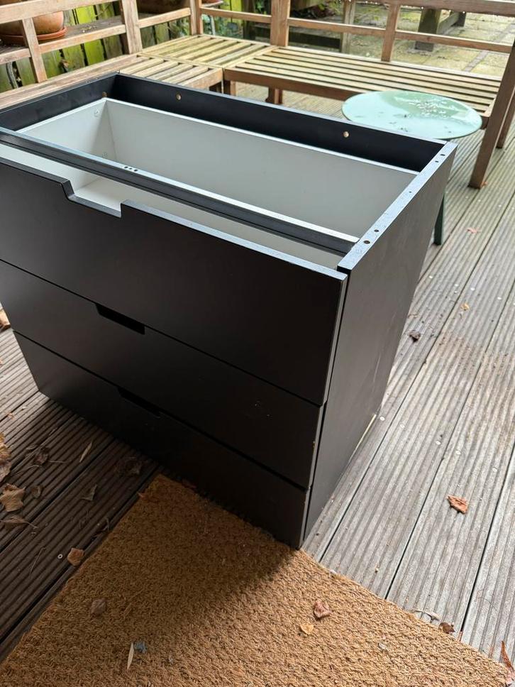2x Zwarte Ikea Nordli Ladekast (3 lades), Huis en Inrichting, Kasten | Dressoirs, Gebruikt, 50 tot 100 cm, 25 tot 50 cm, Met lade(s)