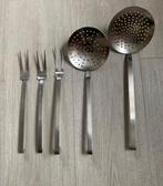 lepelrek delen, effen steel, 2 × schuimspaan, 3 × vleesvork, Ophalen of Verzenden, Gebruikt