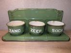 Groen emaille zand zeep en soda met rekje, Antiek en Kunst, Ophalen of Verzenden