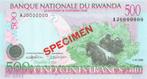 Rwanda 500 Francs 1998 Unc Specimen pn 26as, Los biljet, Ophalen of Verzenden, Overige landen