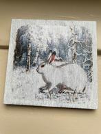 Sneeuwhaas onderzetter op leisteen zelfgemaakt 10x10cm, Ophalen of Verzenden, Nieuw, Glas of Kopje