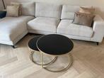 Rookglas messing salontafels (Goossens Wonen), Huis en Inrichting, Tafels | Salontafels, Ophalen, Gebruikt, 50 tot 100 cm, Rond