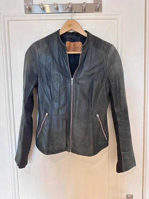 Goosecraft blauw leren biker jasje, Kleding | Dames, Jassen | Zomer, Zo goed als nieuw, Maat 36 (S), Blauw, Ophalen of Verzenden