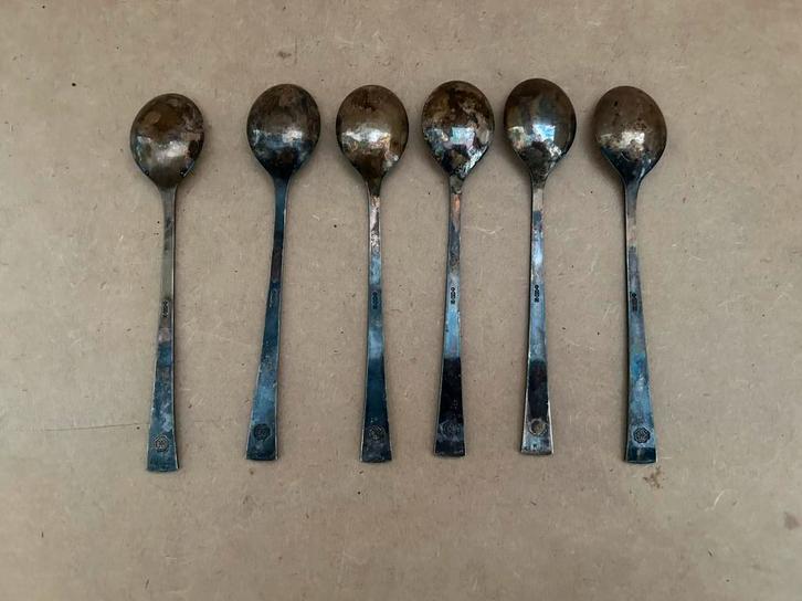 Douwe Egberts theelepels 6 stuks, Antiek en Kunst, Antiek | Bestek, Ophalen