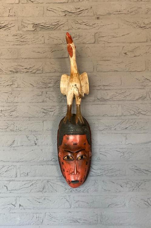 Afrikaans Guro masker krijger met haan, Antiek en Kunst, Kunst | Niet-Westerse kunst, Ophalen of Verzenden