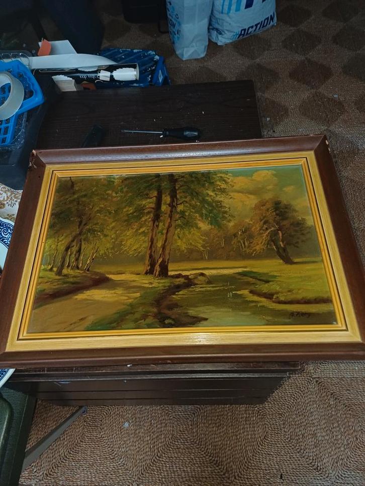 Schilderij: Boslandschap met Water, Antiek en Kunst, Kunst | Schilderijen | Klassiek, Ophalen of Verzenden