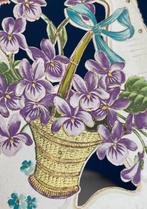 dubbel papercard gouden mand paarse viooltjes 1912  fr, Ophalen of Verzenden, Voor 1920, Gelopen, Overige thema's