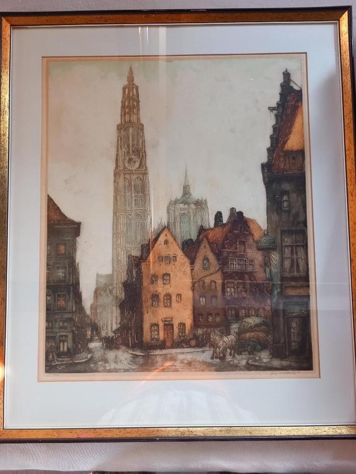 Onze-Lieve-Vrouwe-kathedraal Antwerpen Alfred van Neste ets, Antiek en Kunst, Kunst | Etsen en Gravures, Ophalen