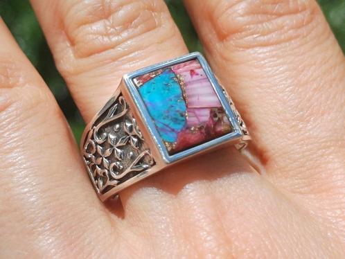 Vanoli 925 zilveren herenring oester koper turquoise maat 21, Sieraden, Tassen en Uiterlijk, Ringen, Nieuw, Heer, 20 of groter
