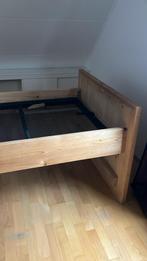 Steigerhouten bed met Auping bedbodem - Verstelbaar, Ophalen, 90 cm, Eenpersoons, Bruin