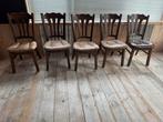 5 Eiken Stoelen met Lederen Zitting, Ophalen, Gebruikt, Bruin, Vijf, Zes of meer stoelen