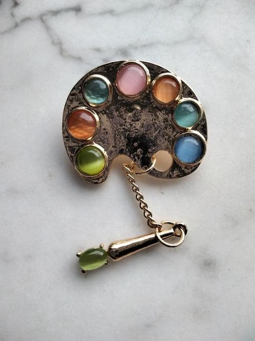 Kunst broche schilders palet vintage stijl kettinghanger, Sieraden, Tassen en Uiterlijk, Broches, Nieuw, Overige materialen, Zilver