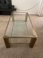 Glazen salontafel en bijzettafel set gouden frame  (2 stuks), Ophalen, Rond, 50 tot 100 cm, Zo goed als nieuw