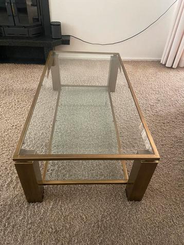 Glazen salontafel en bijzettafel set gouden frame  (2 stuks) beschikbaar voor biedingen