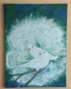 schilderij lovebirds; liefde tussen de pioenrozen, volgnr 18, Antiek en Kunst, Kunst | Schilderijen | Klassiek, Ophalen of Verzenden