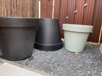 3 grote kunststof bloempotten, Tuin en Terras, Bloempotten, Kunststof, 40 cm of meer, Tuin, Rond