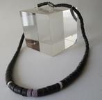 Kett. KT19-1: Mooie Zwarte Schelp ketting-42+43cm.-Paars-wit, Verzenden, Nieuw, Paars, Steen of Mineraal