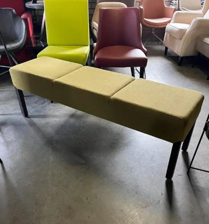 Luxe groen stoffen wachtkamer bankje, eetkamerbank, Huis en Inrichting, Stoelen, Zo goed als nieuw, Eén, Hout, Stof, Overige kleuren