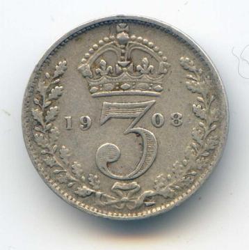 Groot-Brittannië 3 Pence 1908 beschikbaar voor biedingen