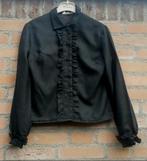 REAL VINTAGE Zwarte feest blouse met ruches Maat S /36, Vintage, Ophalen of Verzenden, Zo goed als nieuw, Maat 36 (S)