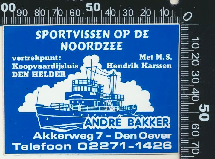 Sticker: Andre Bakker Sportvissen - Den Oever (2), Verzamelen, Stickers, Zo goed als nieuw, Bedrijf of Vereniging, Ophalen of Verzenden