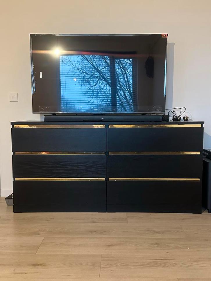 Malm ladekast met 6 lades, zwart, Huis en Inrichting, Kasten | Ladekasten, Gebruikt, Minder dan 100 cm, 100 tot 150 cm, 25 tot 50 cm