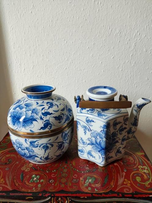 Prachtige porseleinen dekselpot en theepot, Antiek en Kunst, Antiek | Porselein, Verzenden