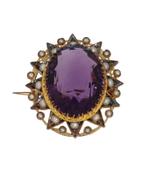 Amethist 14k gouden antieke broche zaadparels ca. 1900 dames