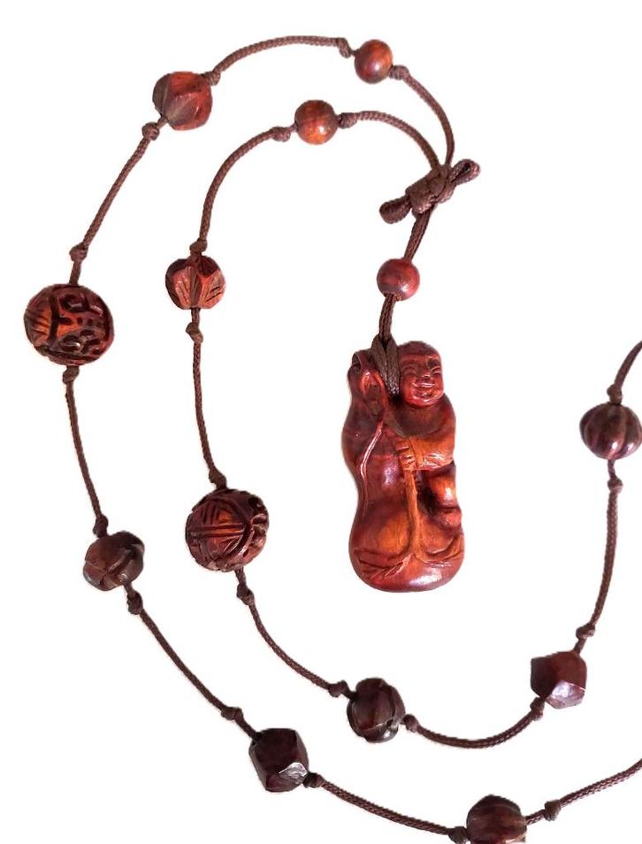 chinees Box Wood, Netsuke Buddha Pendant Necklace, Antiek en Kunst, Antiek | Porselein, Ophalen of Verzenden