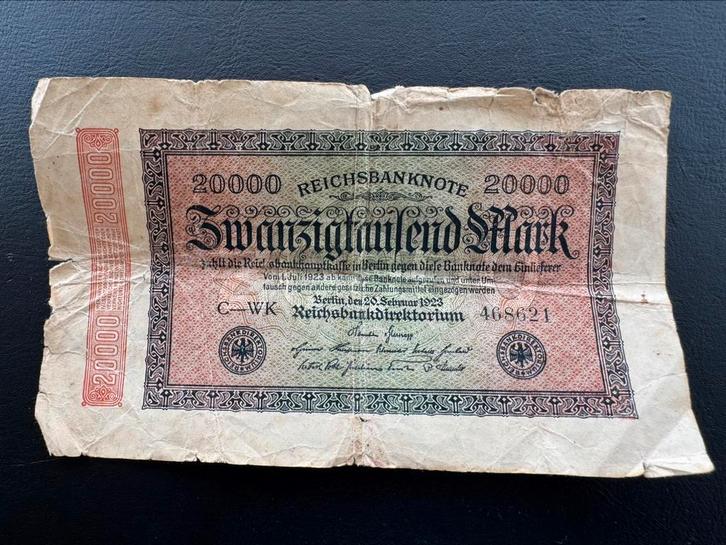Duitse bankbiljet van 20.000 Mark uit 1923, Postzegels en Munten, Bankbiljetten | Europa | Niet-Eurobiljetten, Los biljet, Duitsland
