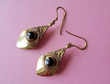 jwg Vintage 70s oorbellen zwart emaille goud klr bohemian beschikbaar voor biedingen