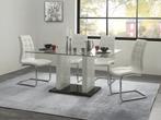 Glazen eettafel met witte stoelen, Huis en Inrichting, Tafels | Eettafels, Ophalen, 100 tot 150 cm, Zo goed als nieuw, Glas