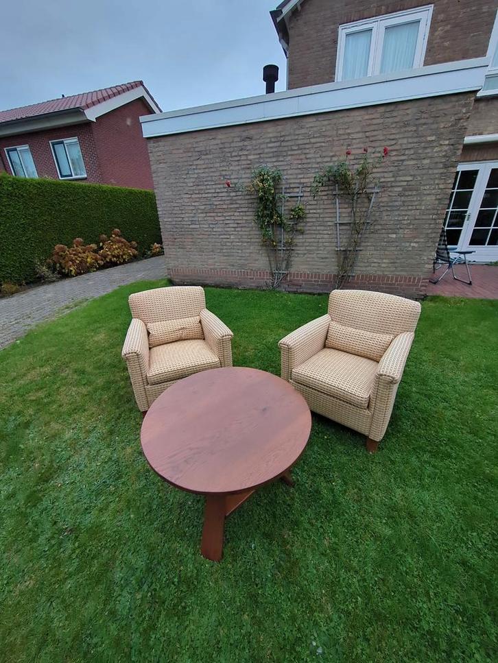 Gele Fauteuils met Tafel - Complete Set (merk), Huis en Inrichting, Fauteuils, Zo goed als nieuw, Stof, 50 tot 75 cm, Minder dan 75 cm