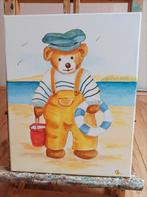 Beertje aan het strand - Schilderij 24x30, Ophalen of Verzenden