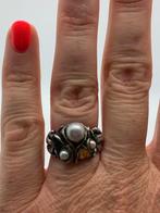 X670 Prachtige zilveren Perli ring (verstelbaar), Sieraden, Tassen en Uiterlijk, Ophalen of Verzenden, Zilver, Ring, Met edelsteen