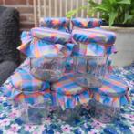 Glazen potjes stofdeksel (verschillende grootten) 2 voor 1€, Ophalen of Verzenden, Nieuw