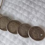 Zilveren ketting en dubbeltjes Wilhelmina hanger, Ophalen of Verzenden, Zilver, Ketting
