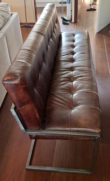 Bank,Buffelleer,bruin,2 m. breed,Eettafelbank,eettafel,Leer beschikbaar voor biedingen