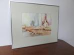 Aquarel van een naakte vrouw liggend, Ophalen of Verzenden