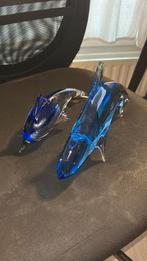 Vintage blue glass dolphin set, Ophalen of Verzenden