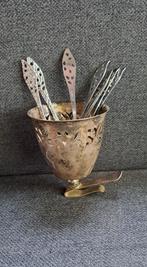 verzilverd lepelvaasje met klemmetje + 7 gebaksvorkjes, Antiek en Kunst, Curiosa en Brocante, Ophalen of Verzenden
