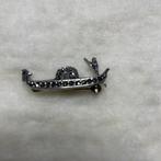 Antieke zilveren broche, gondel, met markasiet, 925, Ophalen, Zilver, Broche