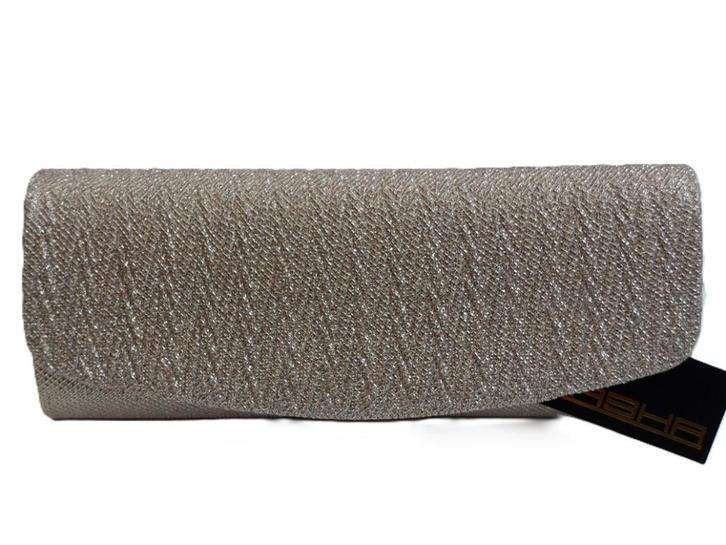 Sprankelende champagne bruidstasje met rib stof., Sieraden, Tassen en Uiterlijk, Tassen | Damestassen, Zo goed als nieuw, Handtas