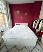 IKEA Brimnes bed 160x200 + lattenbodem, Ophalen, Gebruikt, Wit, Tweepersoons