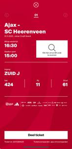 Ticket ajax vs Sc heerenveen, Tickets en Kaartjes, Eén persoon, November