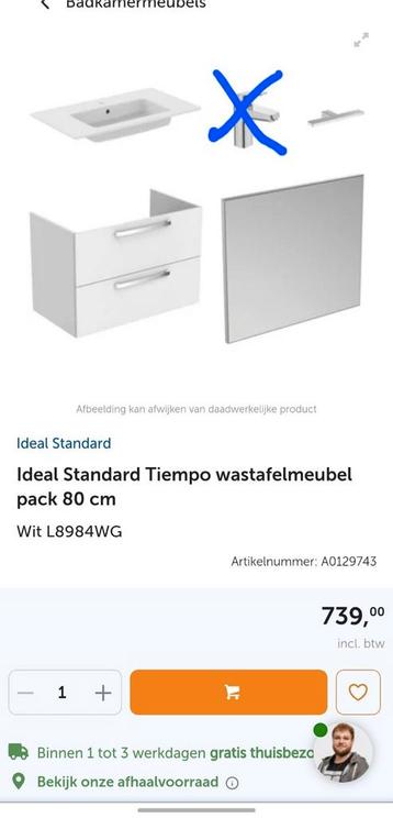 Ideal Standard Tiempo wastafelmeubel pack 80 cm WIT beschikbaar voor biedingen