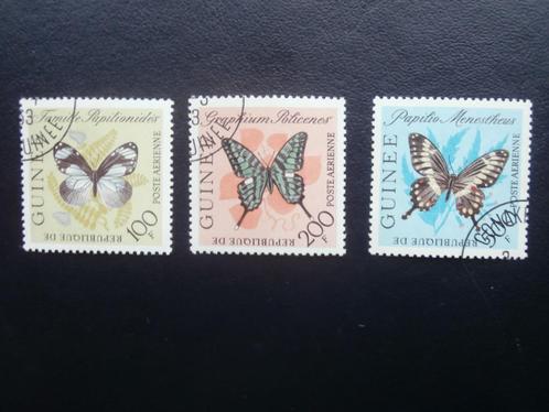 GUINEE 1963; serie (3) VLINDERS (LUCHTPOST), Postzegels en Munten, Postzegels | Thematische zegels, Gestempeld, Dier of Natuur