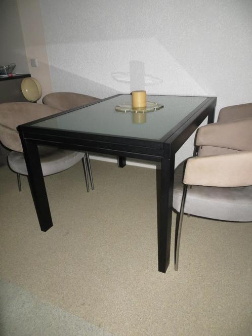 Strakke Compacte Uitschuifbare Zwarte Eettafel, Huis en Inrichting, Tafels | Eettafels, Zo goed als nieuw, 50 tot 100 cm, 100 tot 150 cm