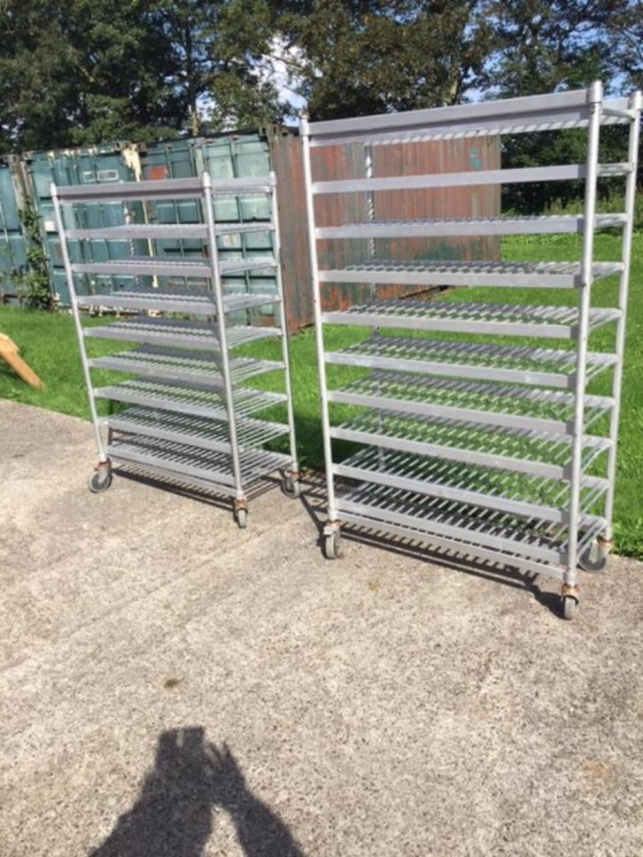 2 aluminium etage/stelling wagens, Huis en Inrichting, Kasten | Stellingkasten, Gebruikt, Ophalen