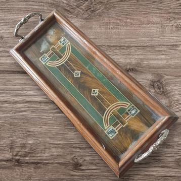Art deco dienblad hout glas parelmoer 35 x 15 cm 1510 beschikbaar voor biedingen